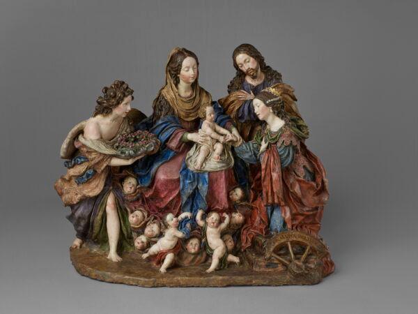 "The Mystical Marriage of St. Catherine," 1692–1706, by Luisa Roldán. Polychromed terracotta; 14 3/8 inches by 17 3/4 inches by 11 5/8 inches by 32 1/4 inches. (The Hispanic Society Museum & Library)