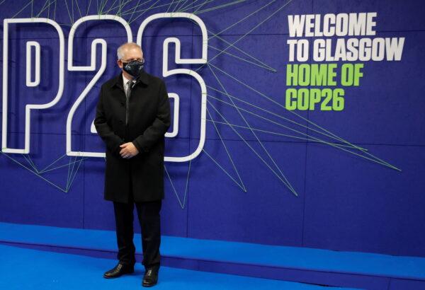 Australia's Prime Minister Scott Morrison arrives for the UN Climate Change Conference COP26 at SECC in Glasgow, Scotland, on Nov. 1, 2021. (Phil Noble / Pool / Getty Images)