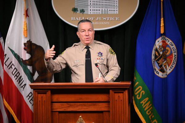 Los Angeles County Sheriff Alex Villanueva speaks at a press conference in downtown Los Angeles on Nov. 2, 2021. (Robyn Beck/AFP via Getty Images)