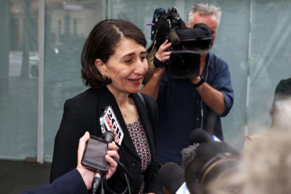 Former NSW Premier Gladys Berejiklian speaks to the media as she departs the Independent Commission Against Corruption on November 01, 2021 in Sydney, Australia. (Mark Kolbe/Getty Images)