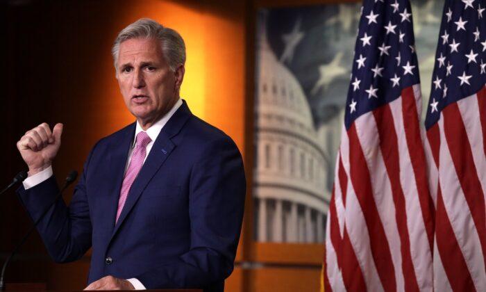 House Minority Leader Rep. Kevin McCarthy (R-Calif.) speaks during a weekly news conference on Capitol Hill in Washington on May 28, 2020. (Alex Wong/Getty Images)