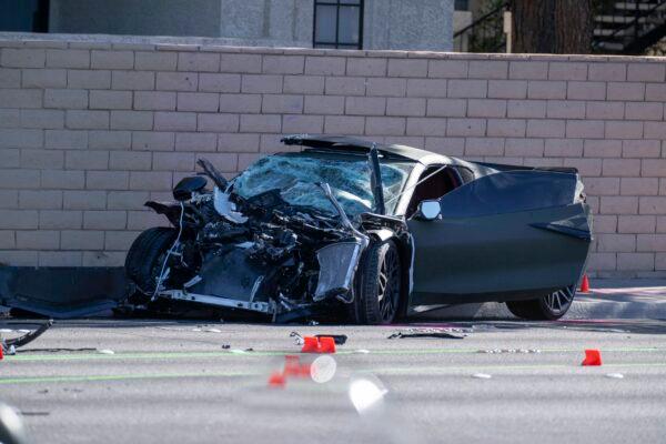 Las Vegas Metro Police investigators work at the scene of a fatal crash in Las Vegas, on Nov. 2, 2021. (Eric Jamison/AP Photo)