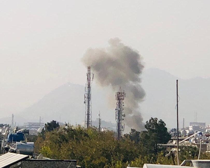 Smoke billows near the Sardar Mohammad Daud Khan National Military Hospital after an explosion in central Kabul, Afghanistan, on Nov. 2, 2021. (Handout via Reuters)