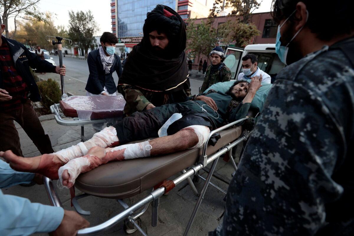 A Taliban fighter, who was injured during a blast, is pictured at the entrance of the hospital in Kabul, Afghanistan, on Nov. 2, 2021. (Zohra Bensemra/Reuters)
