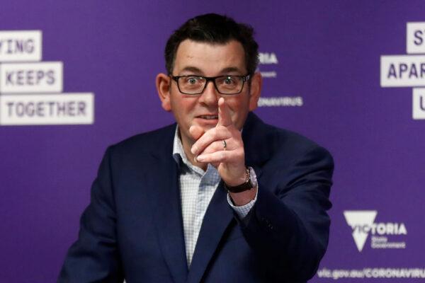 Victorian Premier Daniel Andrews speaks to the media at the daily briefing in Melbourne, Australia, on Aug. 12, 2020. (Darrian Traynor/Getty Images)