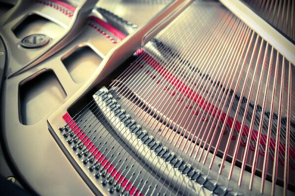 Piano strings vary in thickness, depending on the pitch of the note. (ariadna de raadt/Shutterstock)