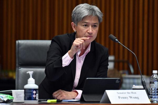Australian Sen. Penny Wong reacts during the Foreign Affairs, Defence and Trade Legislation Committee at Parliament House in Canberra, Australia, on March 24, 2021. (Sam Mooy/Getty Images)