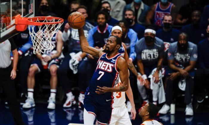 Durant Scores 32, Nets Hit 22 3s in 117–108 Win Over Hawks
