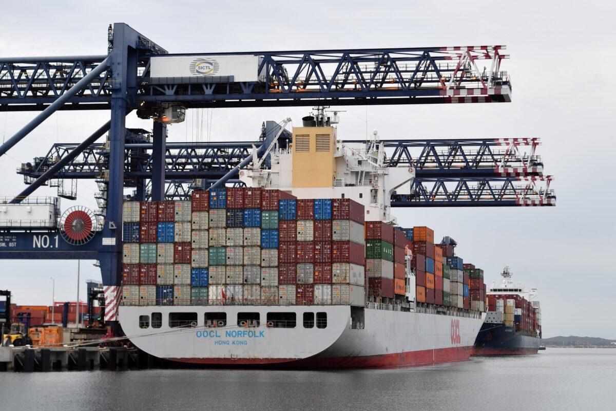 Containers are seen on a container ship at Port Botany in Sydney, Australia, Nov. 4, 2021. (Mick Tsikas/AAP Image)