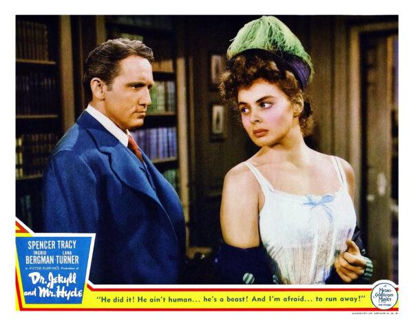 Spencer Tracy as Mr. Hyde in an unsavory relationship with Ingrid Bergman as Ivy, in this MGM lobby card for “Dr. Jekyll and Mr. Hyde.” (Public Domain)