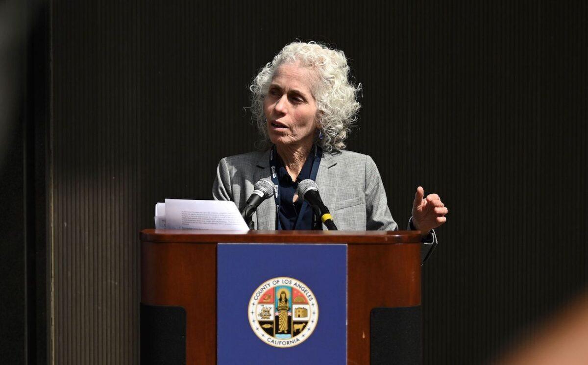 Los Angeles County Public Health director Barbara Ferrer speaks at a press conference on COVID-19, in Los Angeles, Calif., on March 6, 2020. (Robyn Beck/AFP via Getty Images)