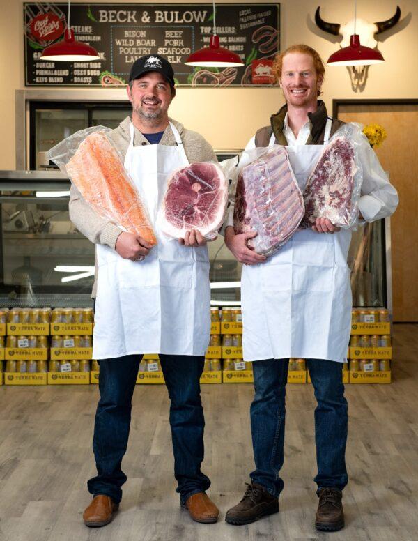 Tony Beck (L) and JP Bulow, the duo behind Beck & Bulow, show off wild provisions from their butcher shop in Santa Fe, New Mexico. They formed a friendship, and eventually a business partnership, based on their shared spirituality and lifelong interest in Native American culture. (Douglas Merriam)