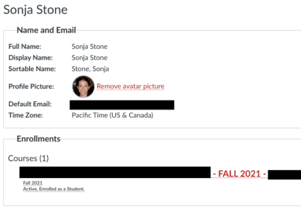  A screen capture of suspected "fake student" Sonja Stone from the Pierce Community College online training bio on September 2021. (Kim Rich)