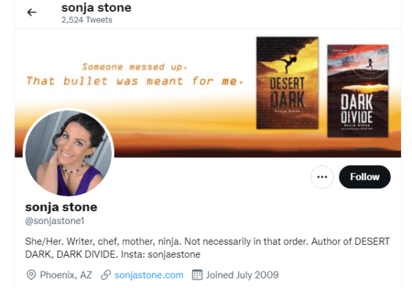 Screen capture from the Twitter page for Chef, author, and mother Sonja Stone Nov. 2021.