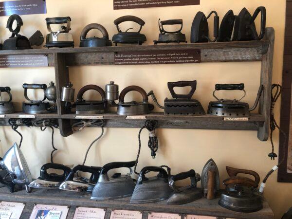 A collection of old irons at the Stagecoach Inn Museum. (The Epoch Times)