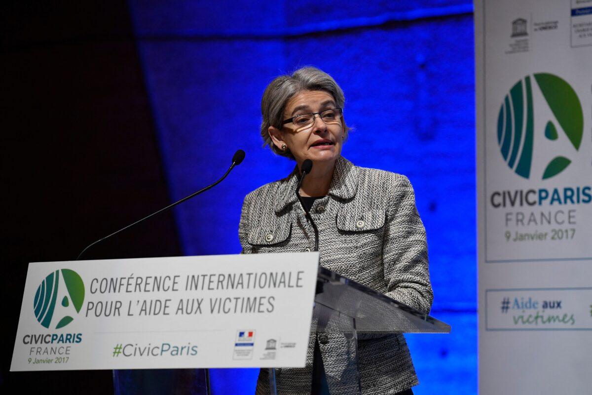Director-General of the United Nations Educational, Scientific and Cultural Organization (UNESCO) Irina Bokova delivers a speech during an international conference for victim assistance at the UNESCO headquarters, in Paris on Jan. 9, 2017. (LIONEL BONAVENTURE/AFP via Getty Images)