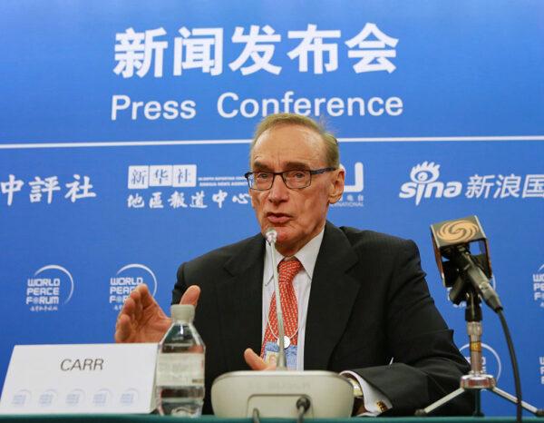 Australia’s former Foreign Minister Bob Carr attends a press conference to discuss the security cooperation of the South China Sea during the fifth World Peace Forum at Beijing’s Tsinghua University on July 17, 2016, in Beijing, China. (Photo by Qi Tian/Getty Images)