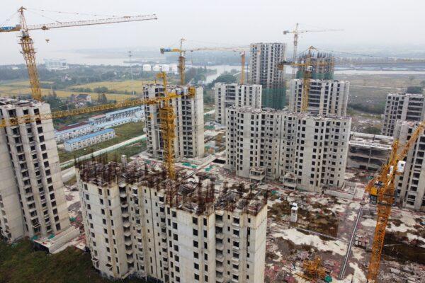 An aerial view shows residential buildings at the construction site of Evergrande Cultural Tourism City, in Suzhou's Taicang, Jiangsu Province, China on Oct. 22, 2021. (Xihao Jiang/Reuters)