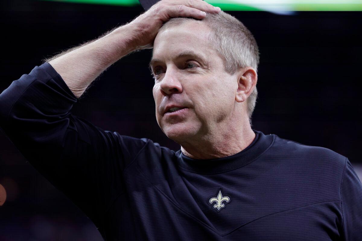 New Orleans Saints head coach Sean Payton walks on the field before an NFL football game against the New York Giants in New Orleans, on Oct. 3, 2021. (Derick Hingle/AP Photo)