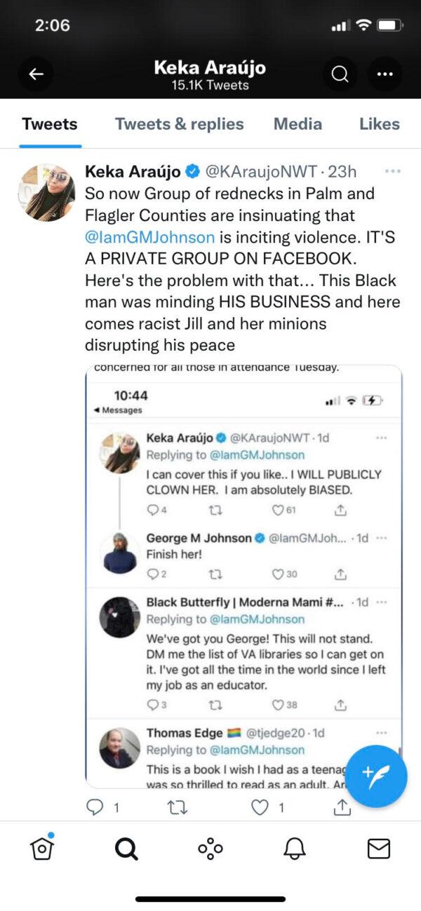 Screen capture of Twitter post from Keka Araujo dated Nov. 15, 2021 (Patricia Tolson/The Epoch Times)