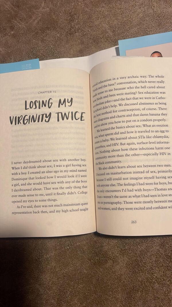 A photo of the first page of Chapter 15—"Losing My Virginity Twice"—from the book by George Johnson on Nov. 14, 2021. (Jessico Bowman)