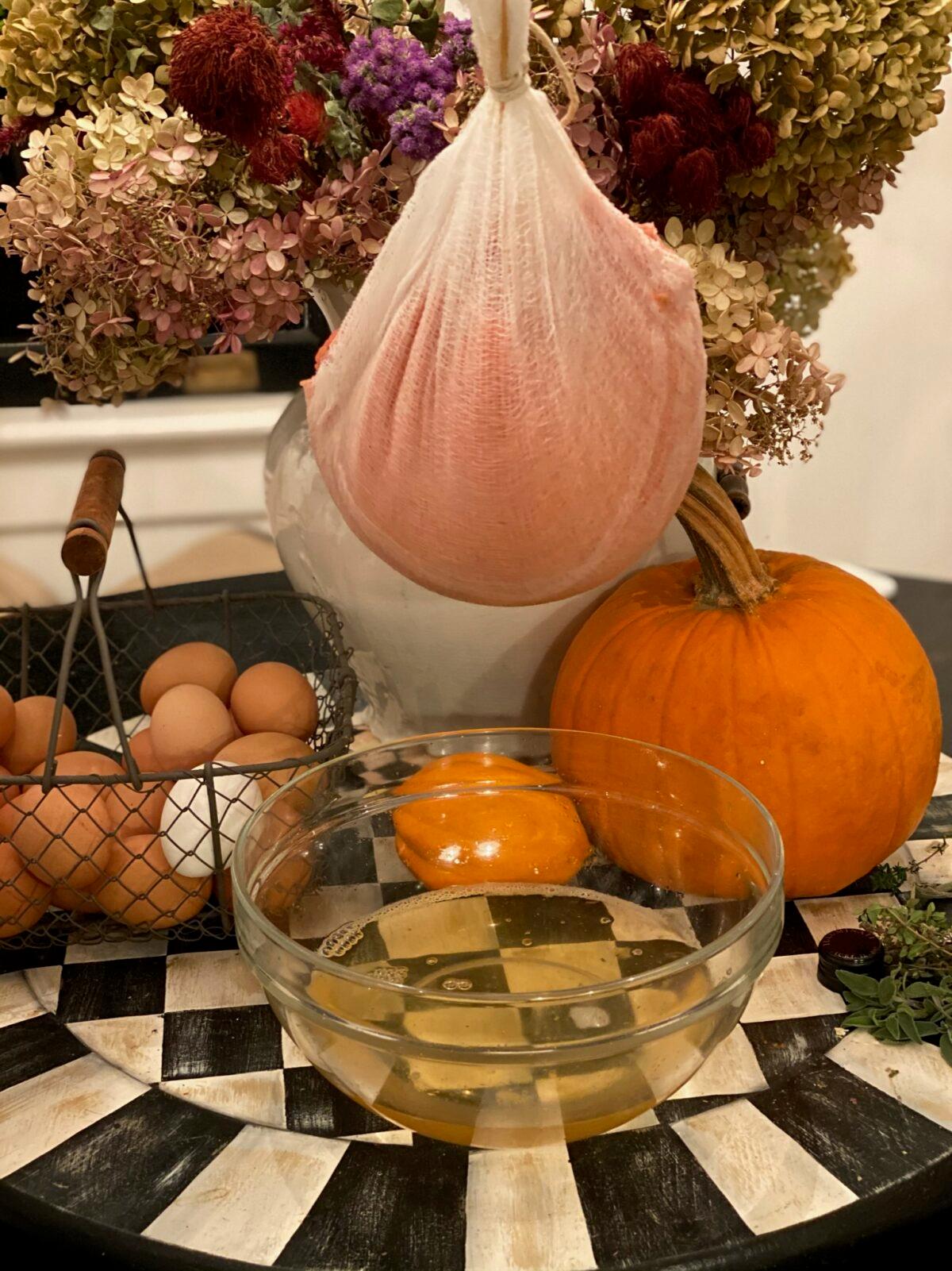 Clarified tomato juice, hung in cheesecloth overnight, is the key to PK's not-too-filling bloody marys. (Courtesy of the Isacs family)