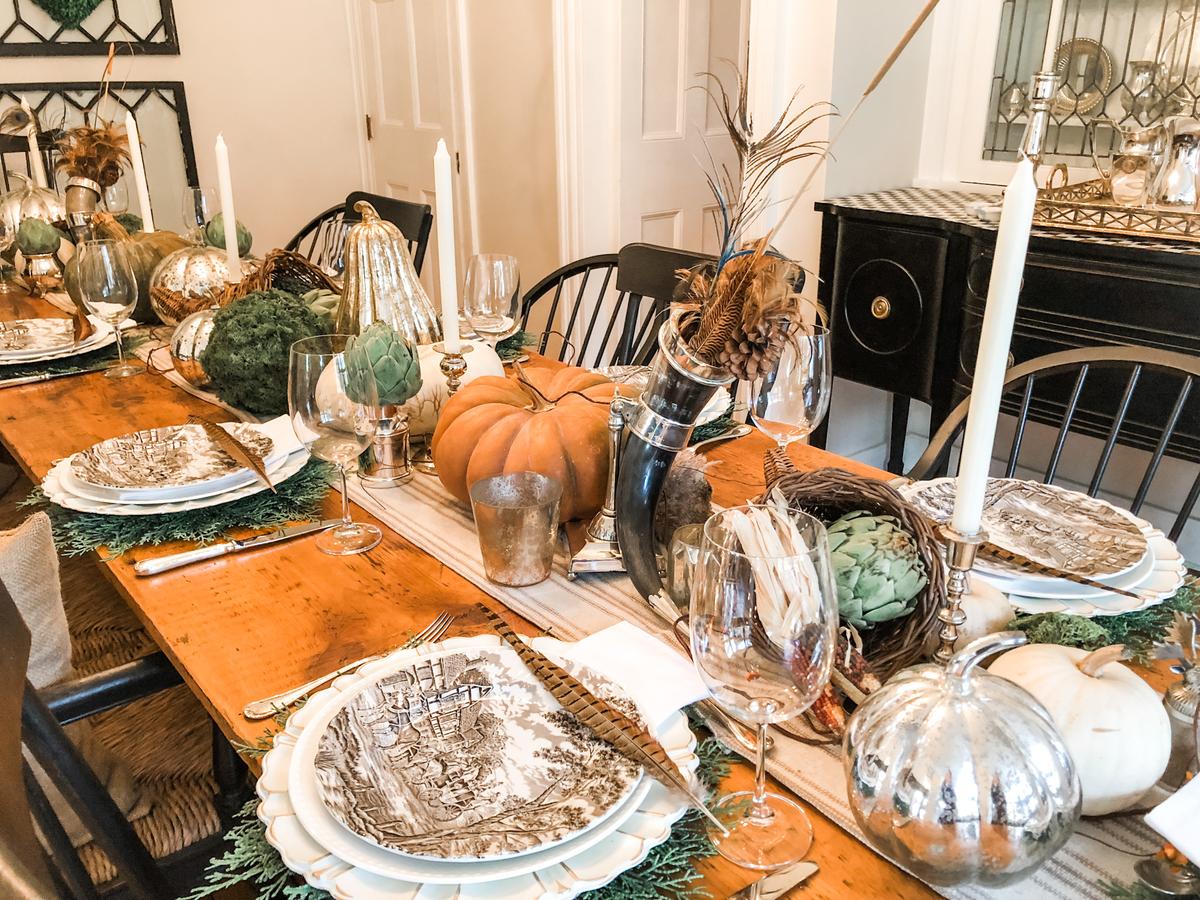 The Thanksgiving table is Nadine's favorite to set; she goes all-out for the holiday, often drawing inspiration from Mother Nature. (Courtesy of the Isacs family)