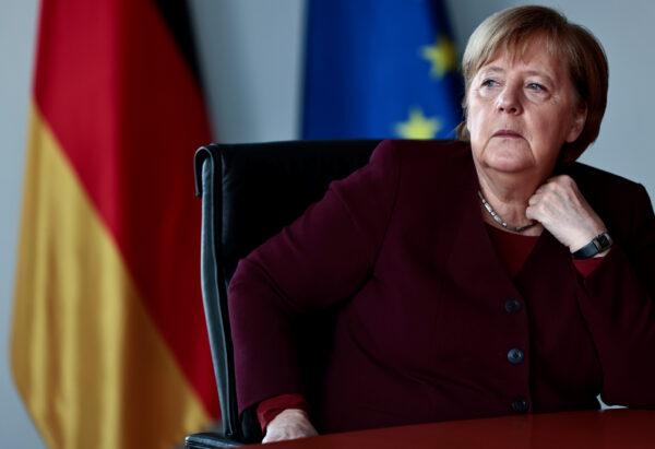 German Chancellor Angela Merkel attends a Reuters interview at the Chancellery in Berlin, Germany, on Nov. 11, 2021. (Hannibal Hanschke/Reuters)