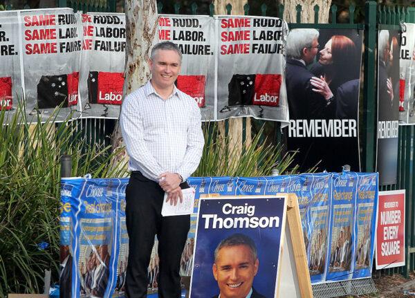 Independent candidate Craig Thomson stands out the front of Blue Haven polling booth in the electorate of Dobell on election day on September 7, 2013 in Gosford, Australia. (Tony Feder/Getty Images)