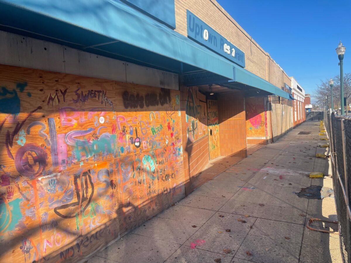 Businesses are boarded up in Kenosha, Wis., on Nov. 18, 2021. (Jackson Elliott/The Epoch Times)