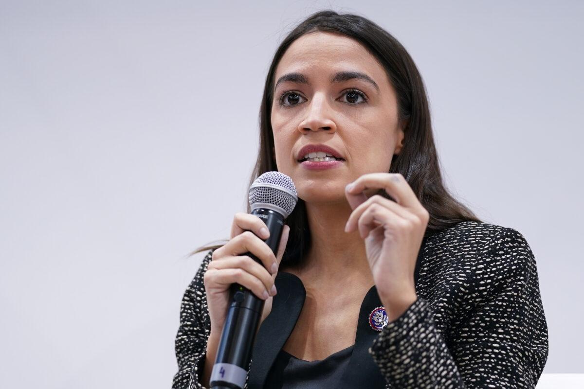 Rep. Alexandria Ocasio-Cortez (D-N.Y.) is seen during a conference in Scotland, on Nov. 9, 2021. (Ian Forsyth/Getty Images)