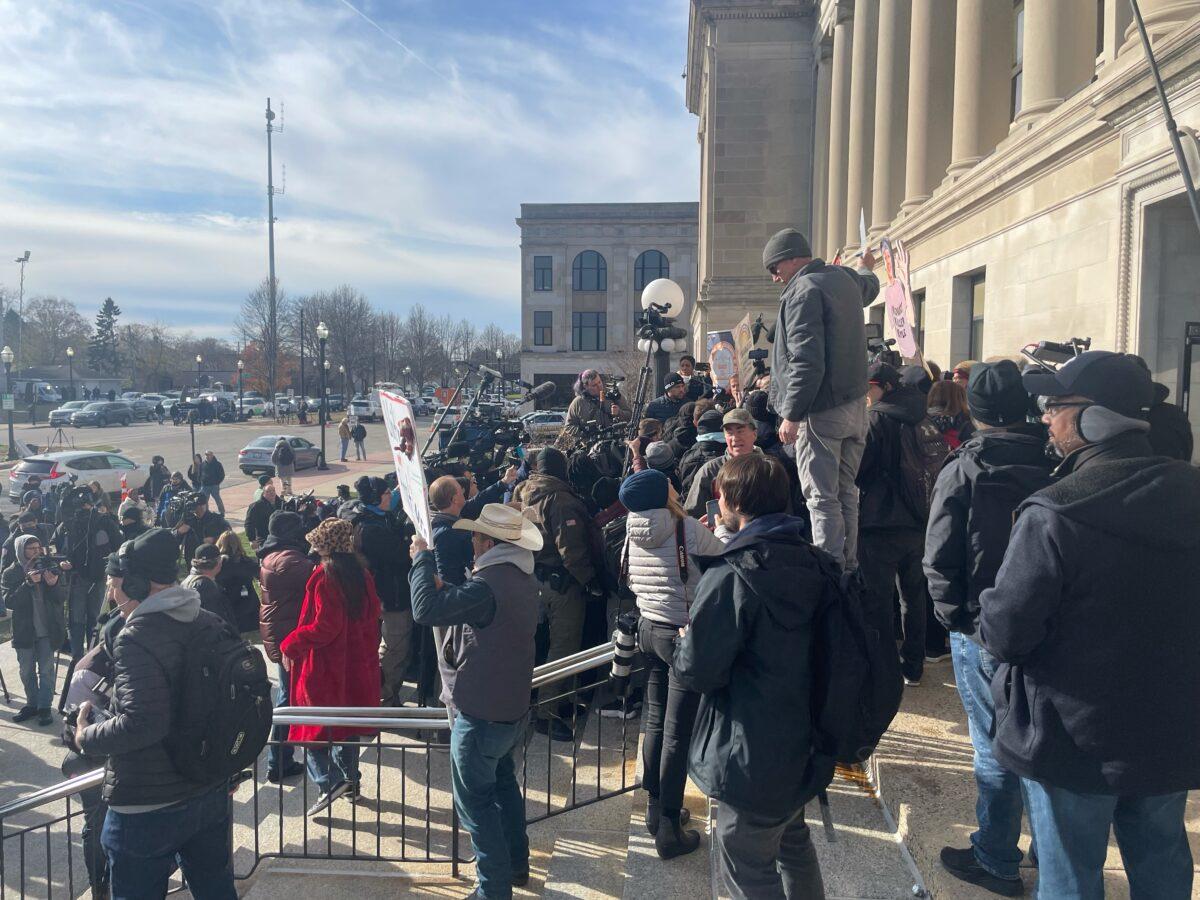 People outside the Kenosha County Courthouse after Kyle Rittenhouse was acquitted of all counts, in Kenosha, Wis., on Nov. 18, 2021. (Jackson Elliott/The Epoch Times)