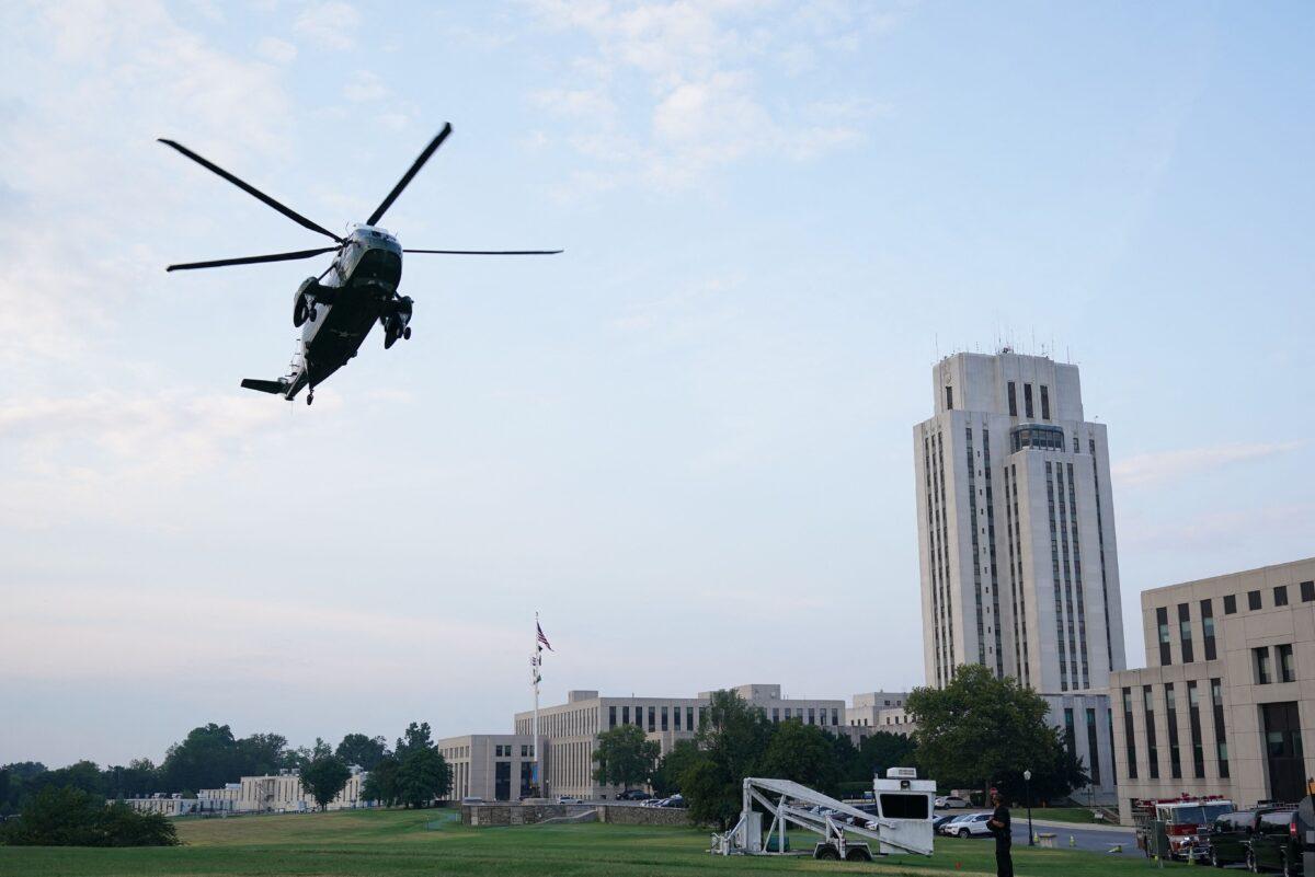 Marine One approaches Walter Reed Medical Center in Bethesda, Md., in a file photograph. (Mandel Ngan/AFP via Getty Images)