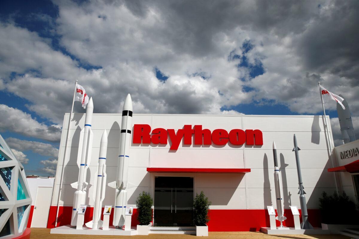 The Raytheon stand at the 53rd International Paris Air Show at Le Bourget Airport near Paris, France, on June 21, 2019. (Pascal Rossignol/Reuters)