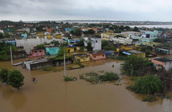 A view of a flooded area in Nellore, in the southern Indian state of Andhra Pradesh on Nov. 20, 2021. (AP Photo)