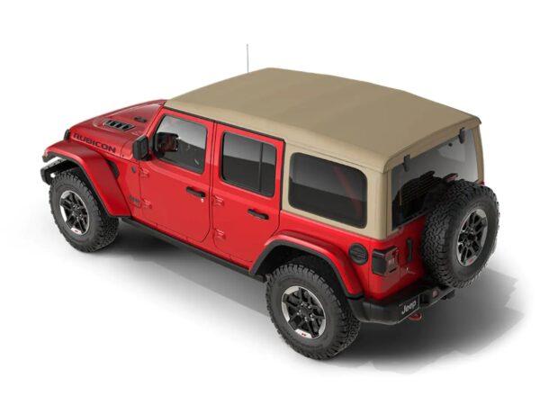 Firecracker Red Clear Coat Paint with Premium Tan Sunrider Soft Top. (Courtesy of Jeep/Stellantis)