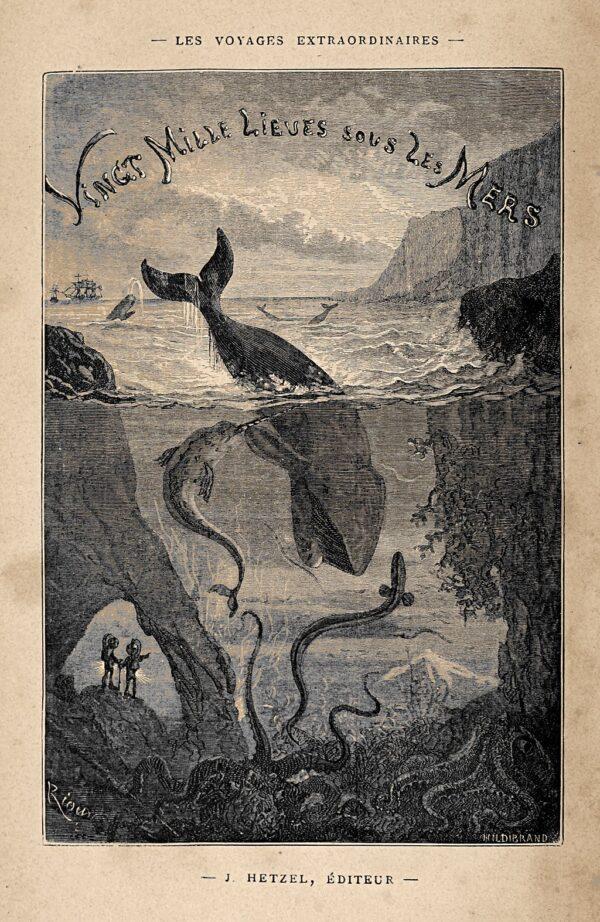 Frontispiece from “Twenty Thousand Leagues Under the Sea.” Illustrated by Édouard Riou in the 1871 Hetzel edition. Houghton Library, Harvard University. (PD-US)