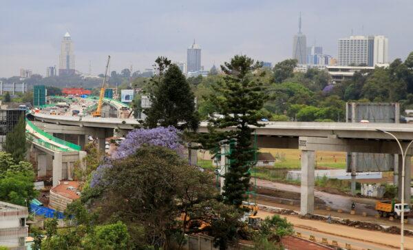 Construction of the Nairobi Expressway, undertaken by the China Road and Bridge Corporation (CRBC) on a public-private partnership (PPP) basis, along Uhuru Highway in Nairobi, Kenya, on Oct. 20, 2021. (Thomas Mukoya/Reuters)