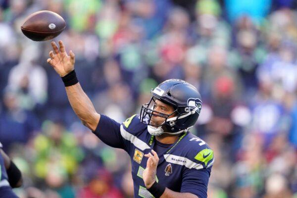 Seattle Seahawks quarterback Russell Wilson throws against the Arizona Cardinals during the second half of an NFL football game in Seattle, on Nov. 21, 2021. (Ted S. Warren/AP Photo)