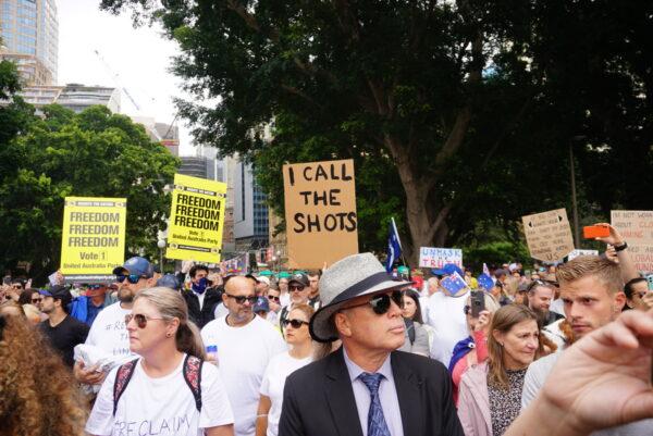Protesters gathered at Hyde Park in Sydney, Australia, on Nov. 20, 2021 (Nina Nguyen/ Epoch Times)