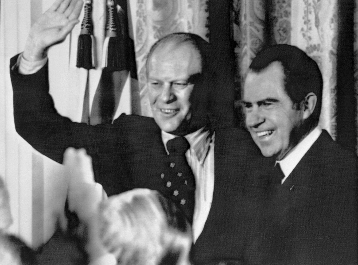 U.S. President Richard Nixon (R) with his new vice president, Gerald Ford, in Washington, on June 15, 1971. (STR/AFP via Getty Images)