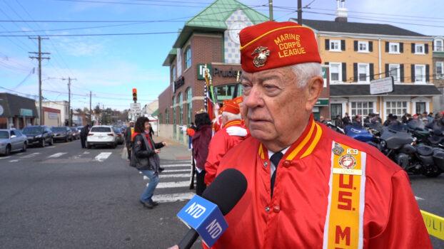 John Lynch, a member of the Philadelphia Marine Corps League, joined the 44th annual Mayfair-Holmesburg Thanksgiving Parade in Philadelphia on November 21. (Screenshot via NTD TV)