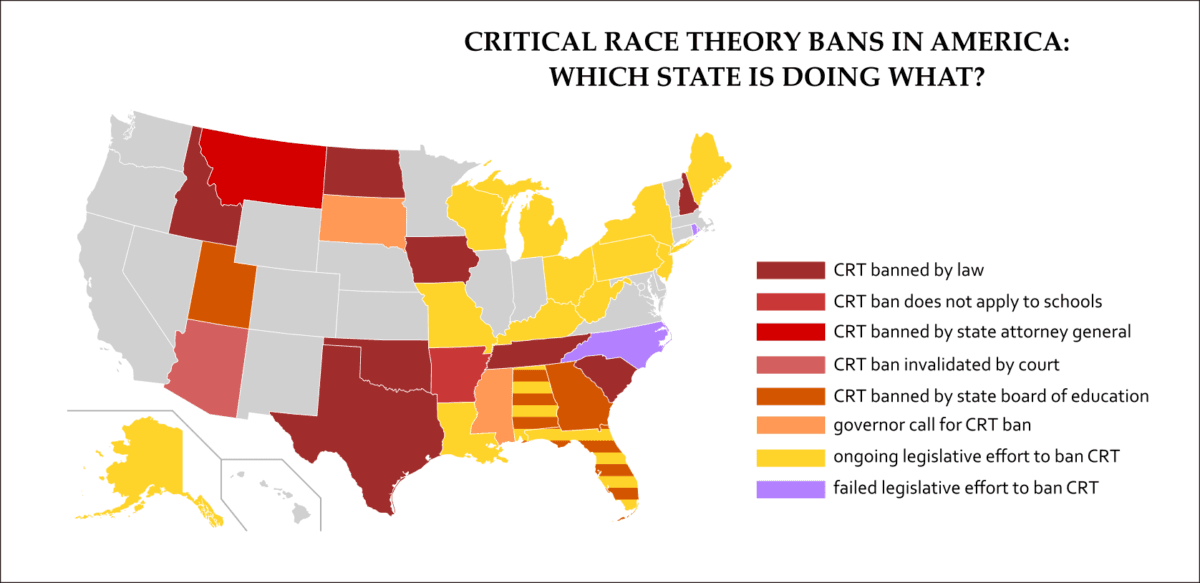 State actions on critical race theory as of Nov. 22, 2021. (The Epoch Times)