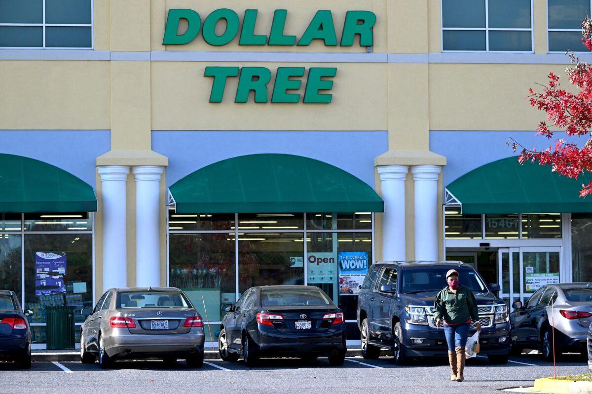 The Dollar Tree logo on its store in Bowie, Md., on Nov. 23, 2021. (Jim Watson/AFP via Getty Images)