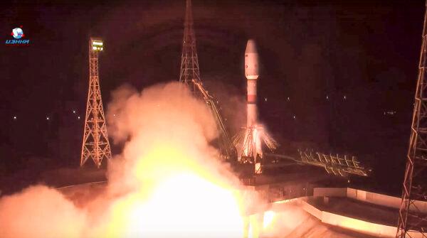 The Soyuz rocket blasts off from the launch pad at Russia's space facility in Baikonur, Kazakhstan, on Nov. 24, 2021. (Roscosmos Space Agency Press Service photo via AP)