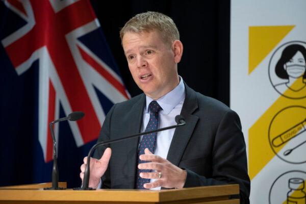 COVID-19 Response Minister Chris Hipkins speaks during a COVID-19 response update in Parliament in Wellington, New Zealand, on Nov. 24, 2021. (Mark Mitchell/Pool/Getty Images)