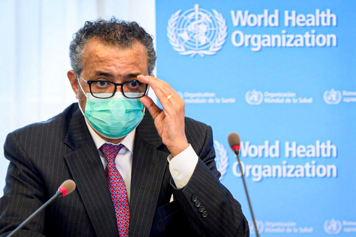 World Health Organization (WHO) Director General Tedros Adhanom Ghebreyesus at the opening of the 74th World Health Assembly at the WHO headquarters, in Geneva, Switzerland, on May 24, 2021. (Laurent Gillieron/Pool via Reuters)