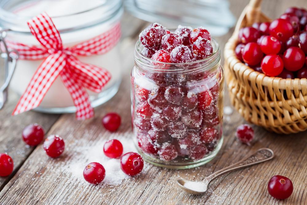 Sugared cranberries almost sparkle; they are so pretty. (Chamille White/Shutterstock)