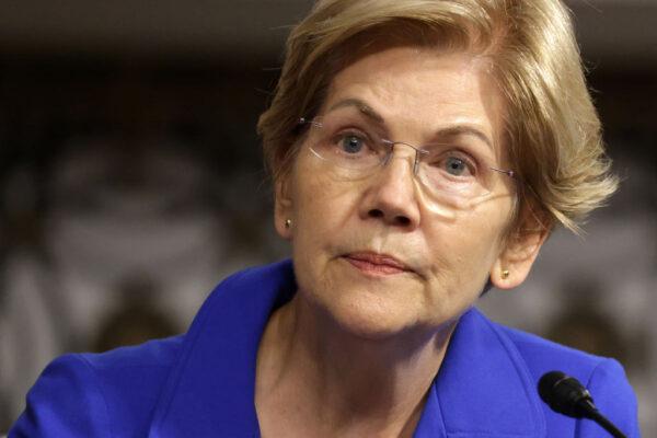 U.S. Sen. Elizabeth Warren (D-Mass.) speaks during a hearing on Sept. 28, 2021, on Capitol Hill in Washington. (Alex Wong/Getty Images)