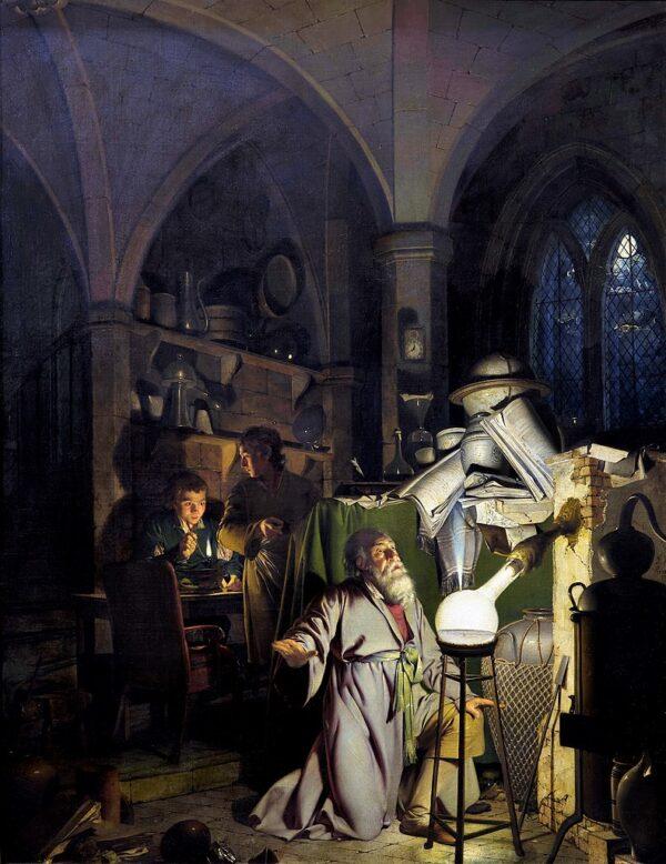 “The Alchemist in Search of the Philosopher’s Stone” 1771, by Joseph Wright of Derby. Oil on canvas, 500 inches by 417.7 inches. Derby Museum and Art Gallery, England. (PD-US)